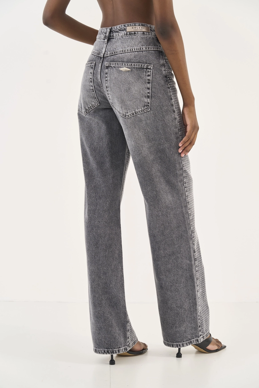 Calça Jeans Wide Leg Juliette Com Aplicação Indigo Preto