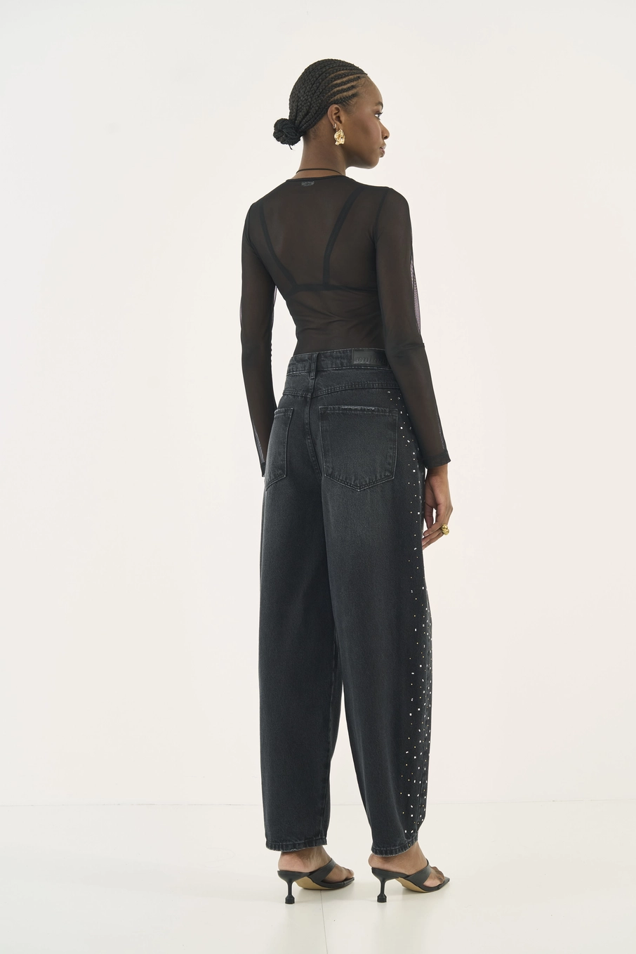 Calça Jeans Joana Barril Com Aplicação Indigo Preto