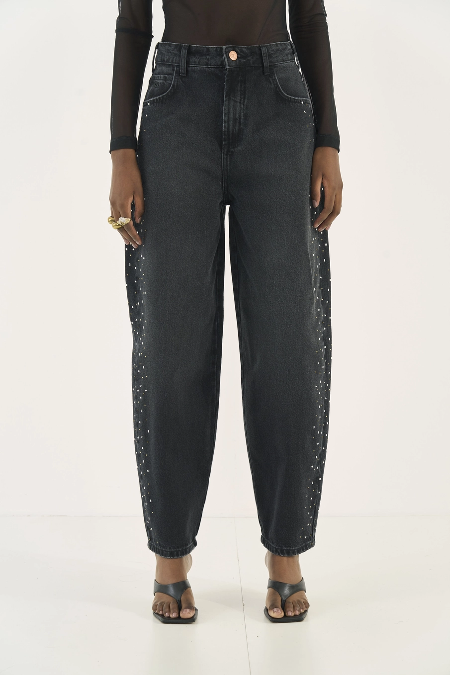 Calça Jeans Joana Barril Com Aplicação Indigo Preto