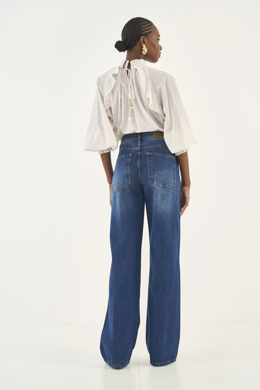 Calça Jeans Juliette Wide Leg Com Aplicação Índigo