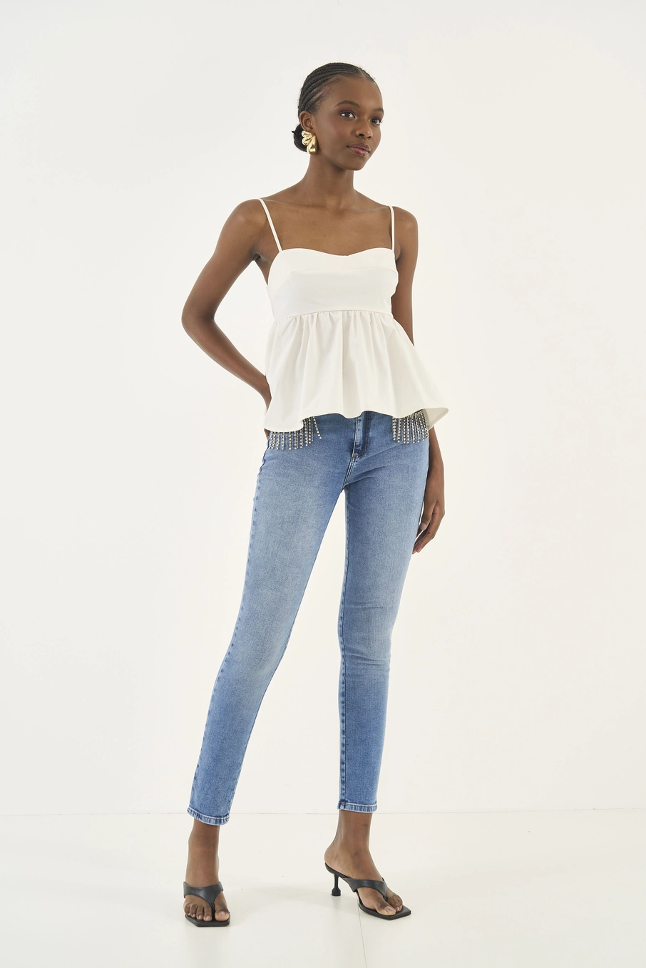 Calça Jeans Bia Skinny Com Correntes Índigo