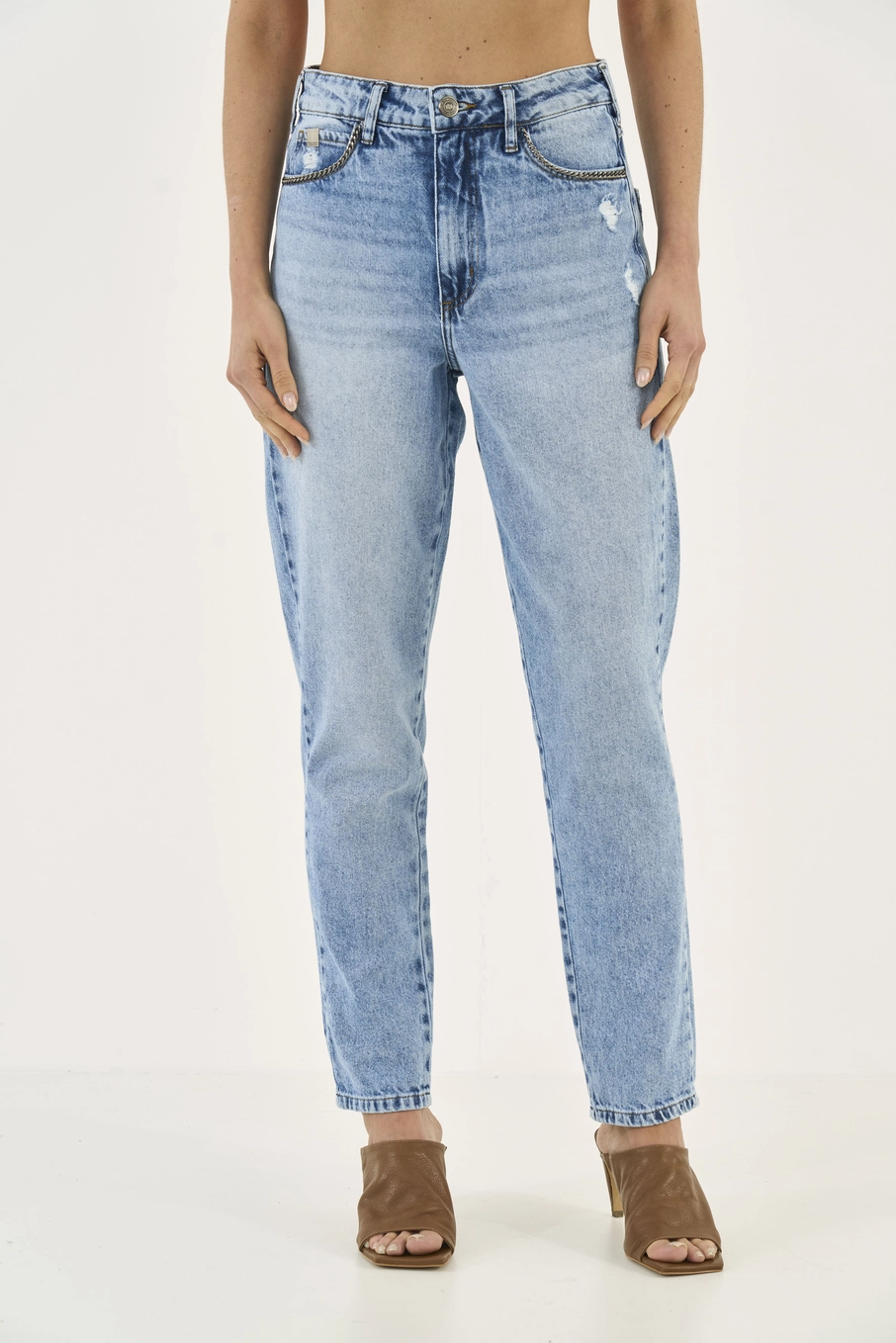 Calça Jeans Bruna Mom Com Correntes Índigo