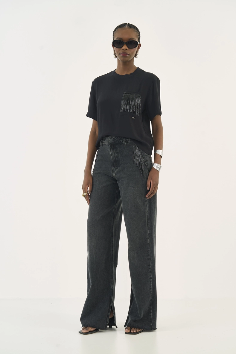 Calça Jeans Juliette Wide Leg Com Aplicação