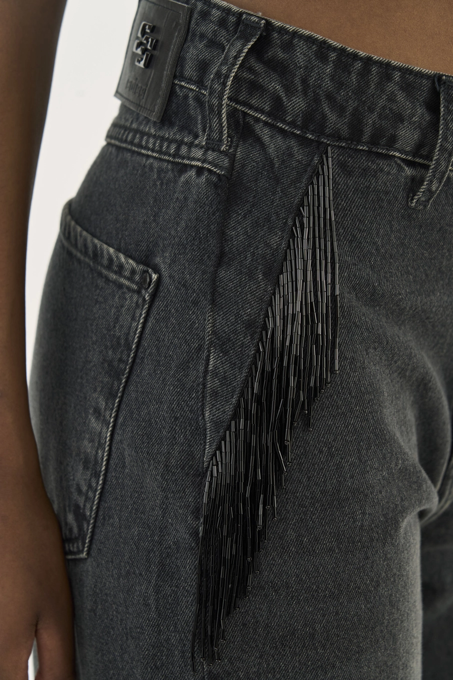 Calça Jeans Juliette Wide Leg Com Aplicação Indigo Preto