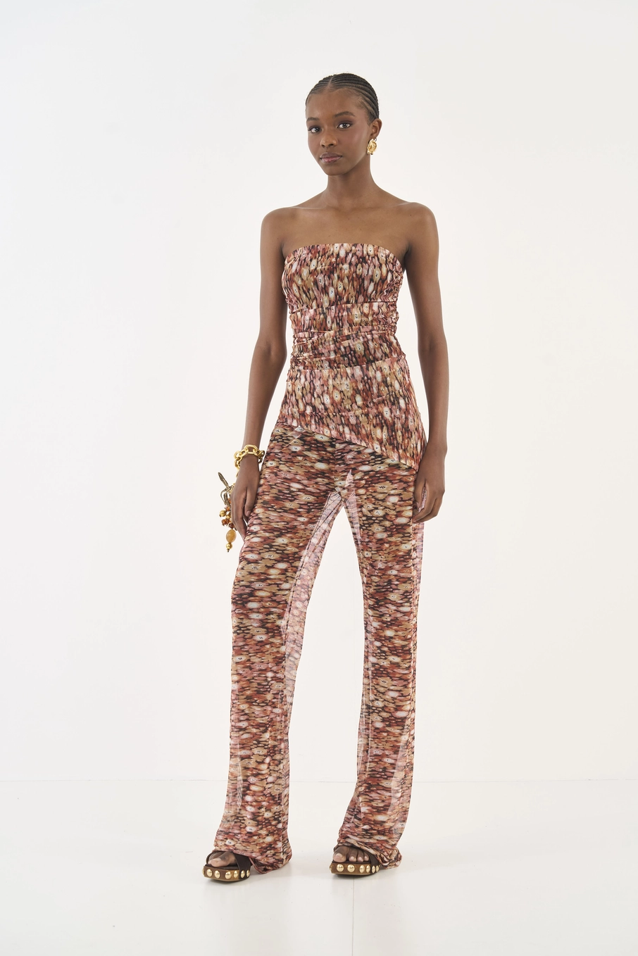 Calça Em Tule Estampada Wide Leg Estampados