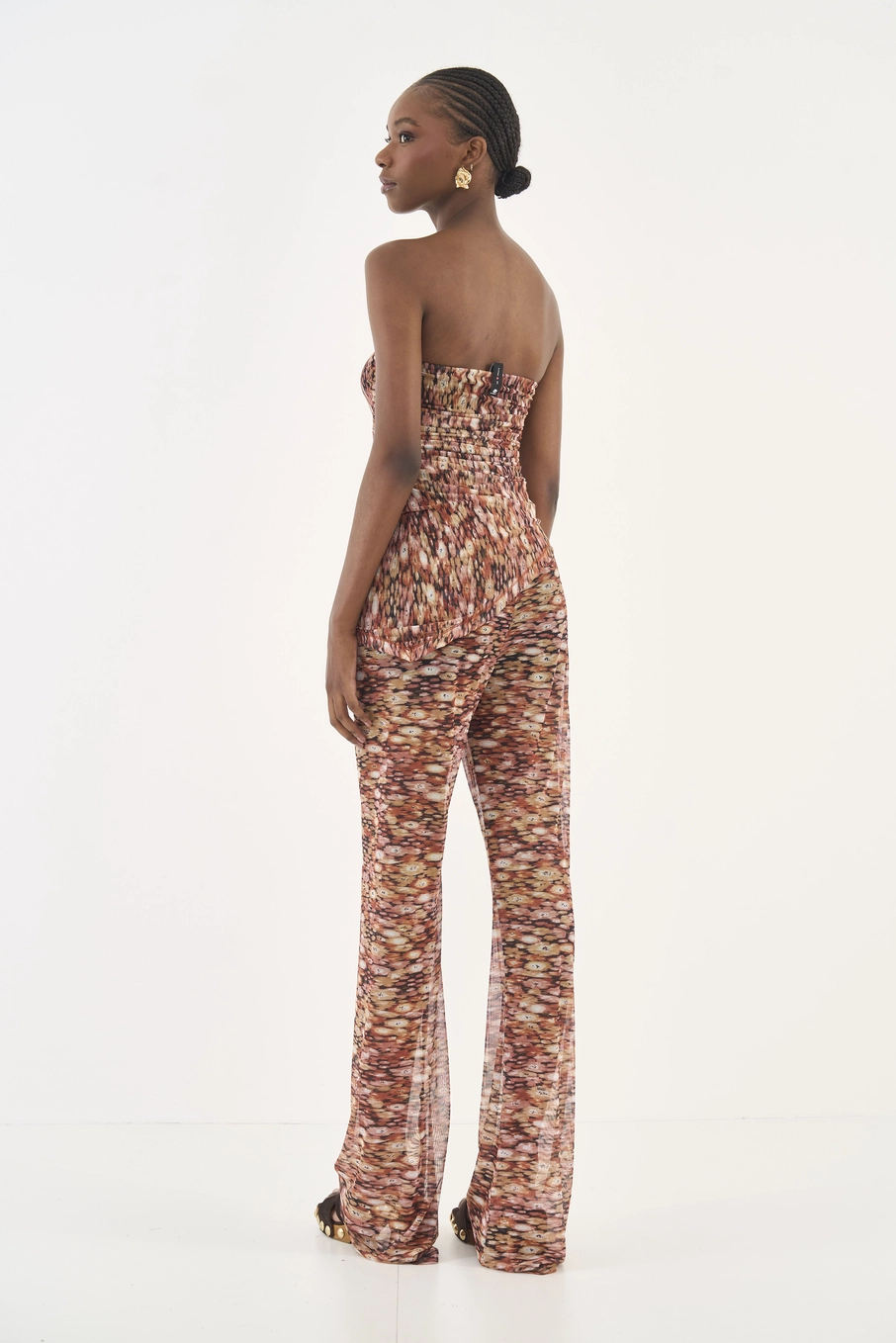 Calça Em Tule Estampada Wide Leg Estampados