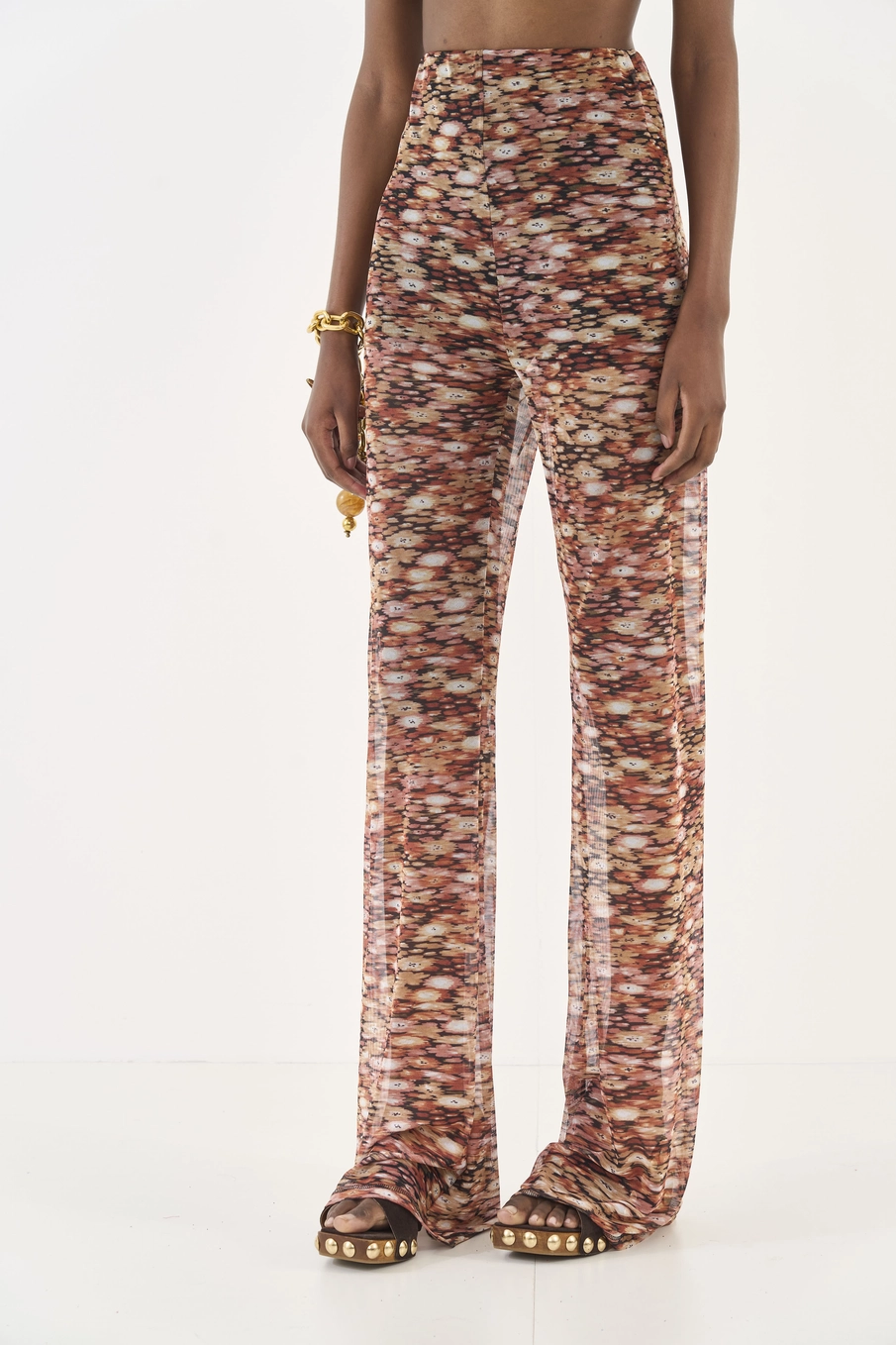 Calça Em Tule Estampada Wide Leg Estampados