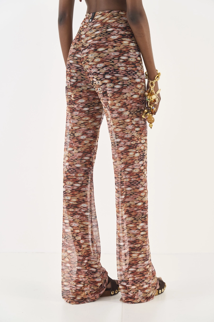 Calça Em Tule Estampada Wide Leg Estampados