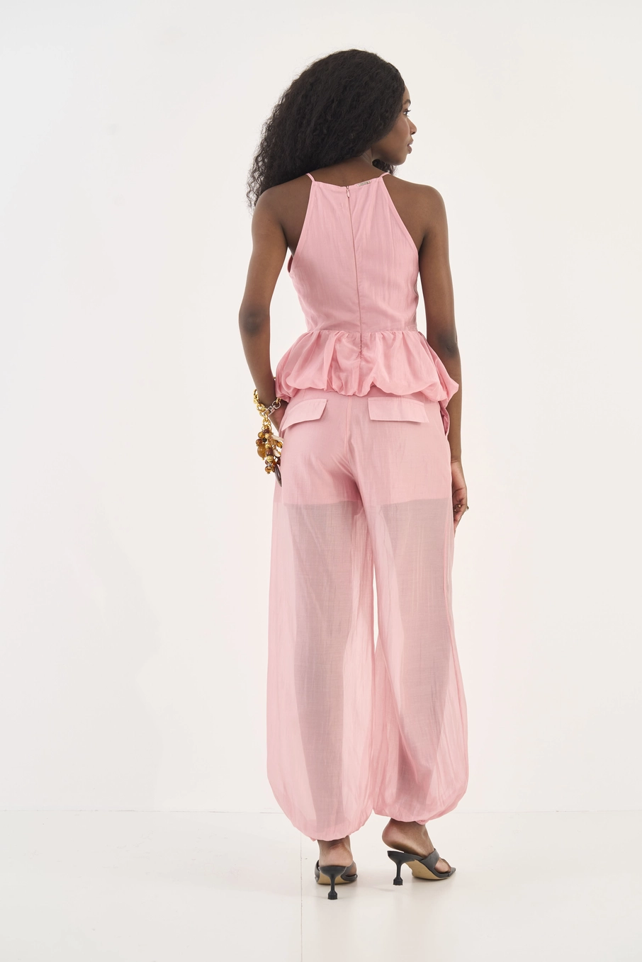 Calça Alladin Com Transparência Rosa