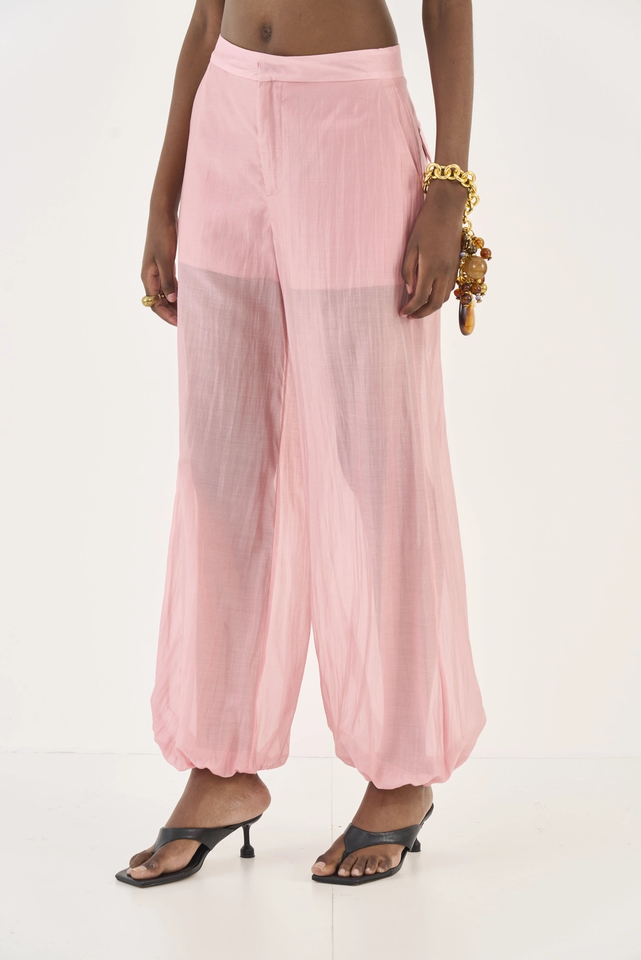 Calça Alladin Com Transparência Rosa