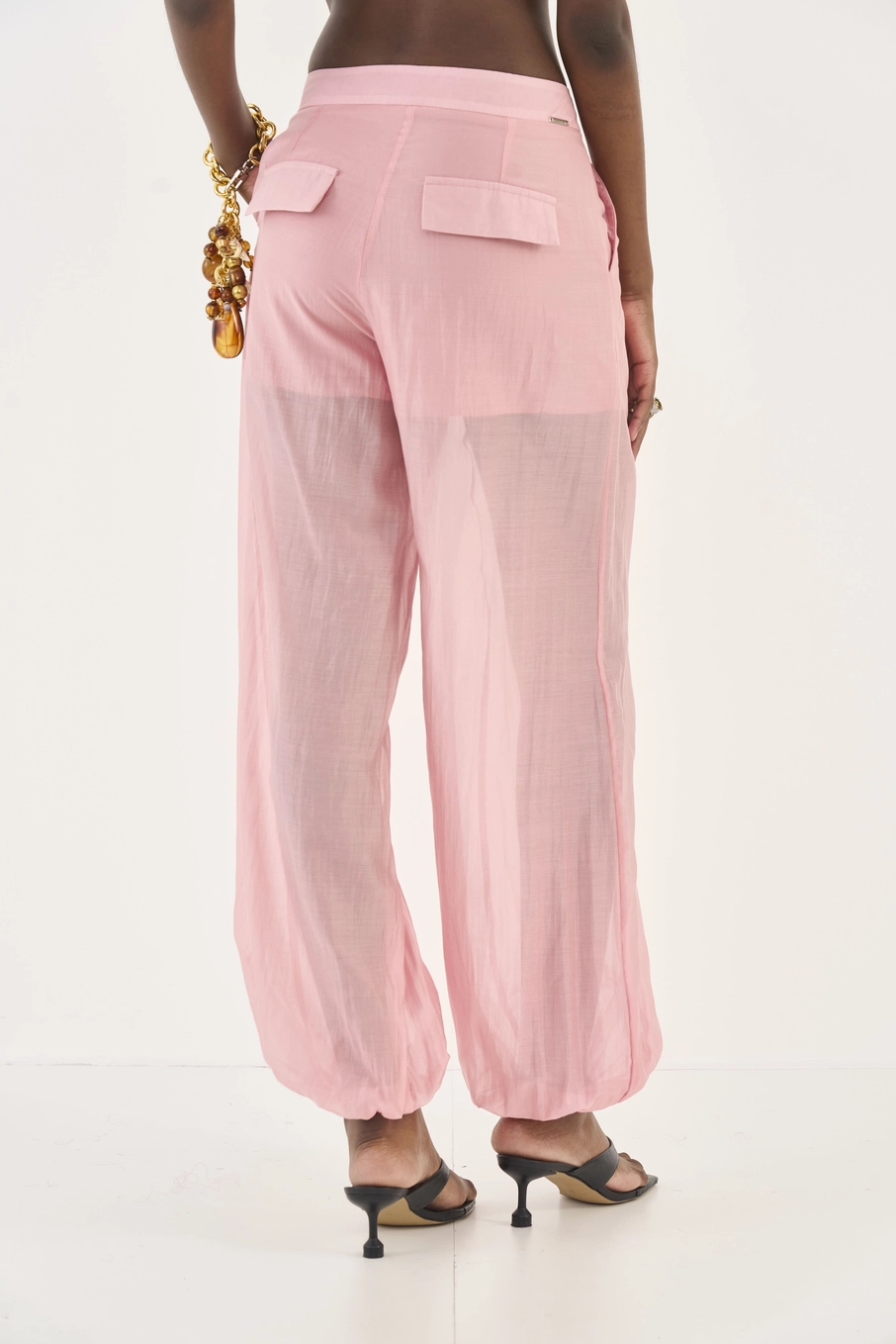 Calça Alladin Com Transparência Rosa