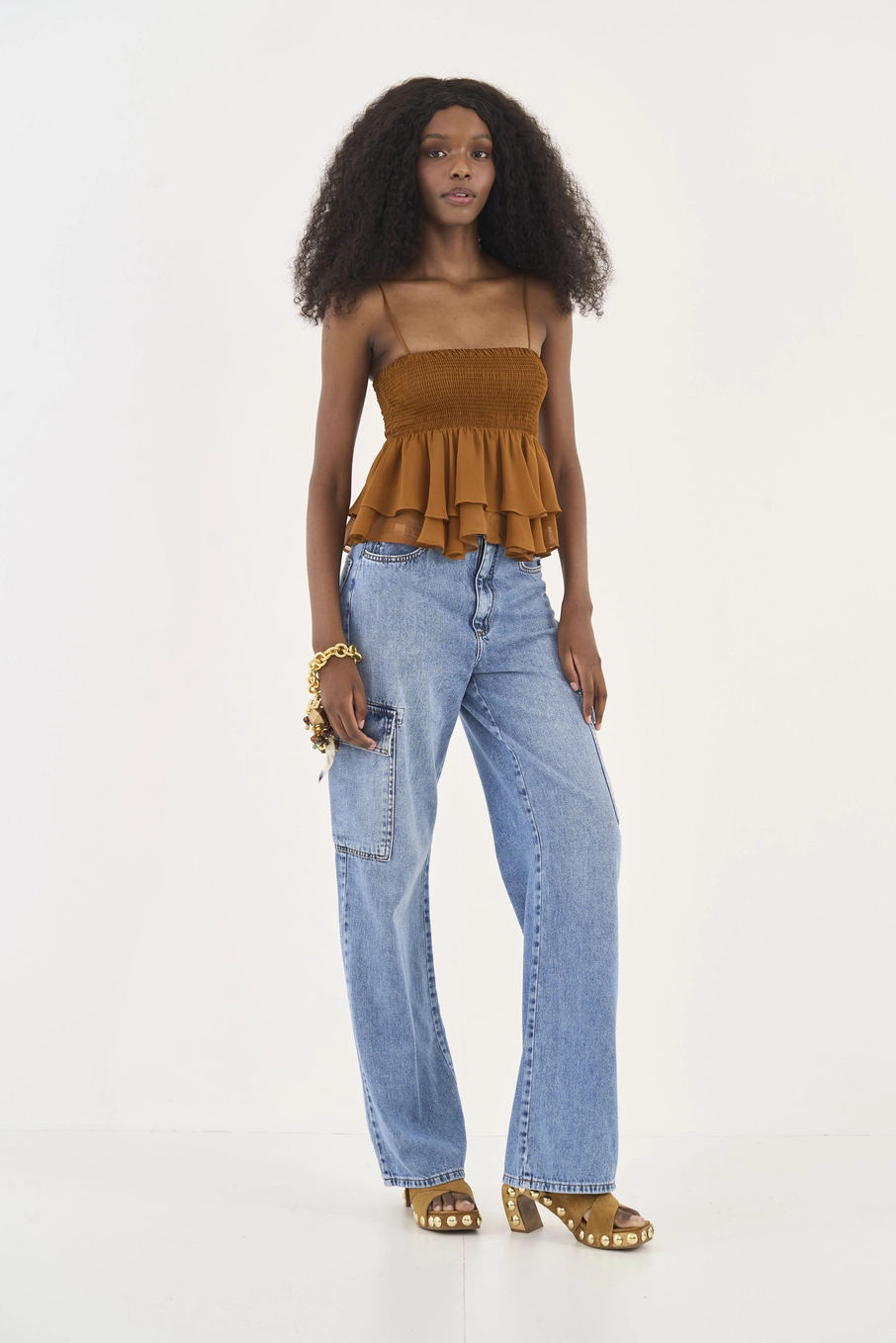 Calça Jeans Wide Leg Juliette Cargo Índigo