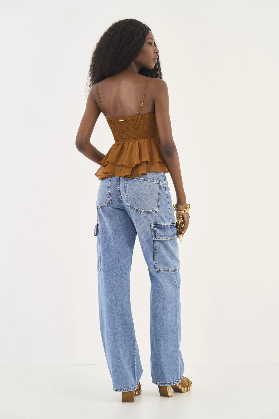 Calça Jeans Wide Leg Juliette Cargo Índigo