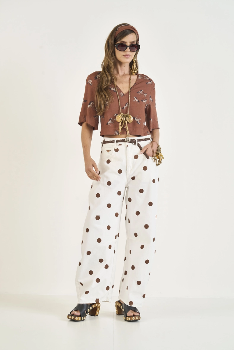 Calça Sarja Barril Estampada