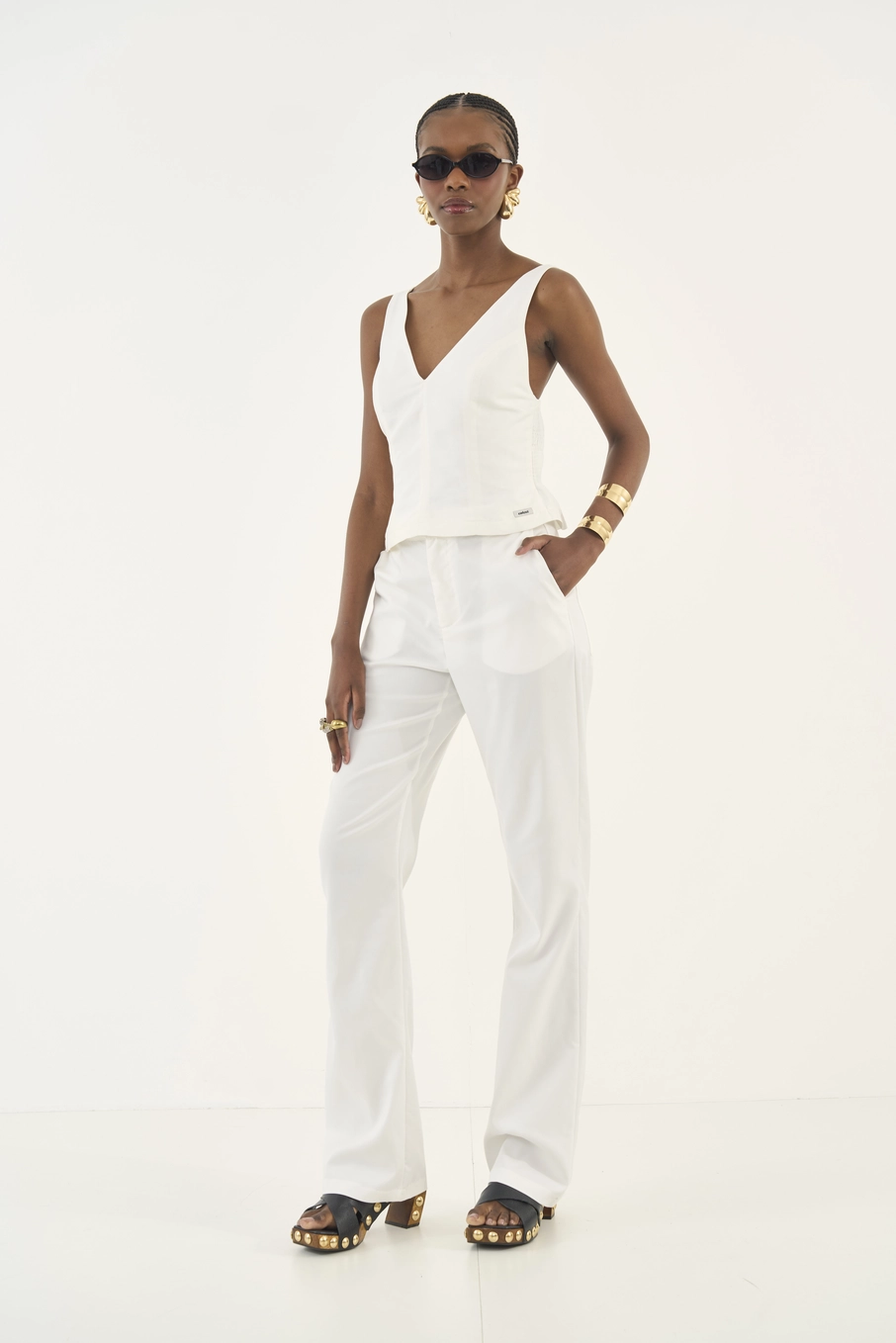 Calça Roby Alfaiataria Wide Leg Off Shell