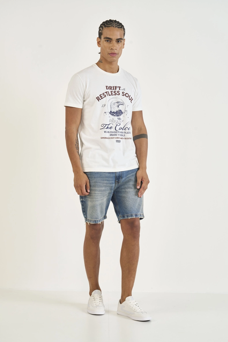 Bermuda Jeans Reta Com Barra Destroyed
