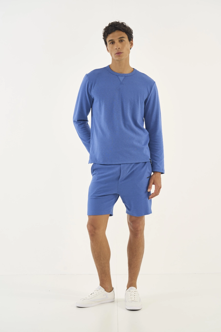 Bermuda Moletom Slim Azul