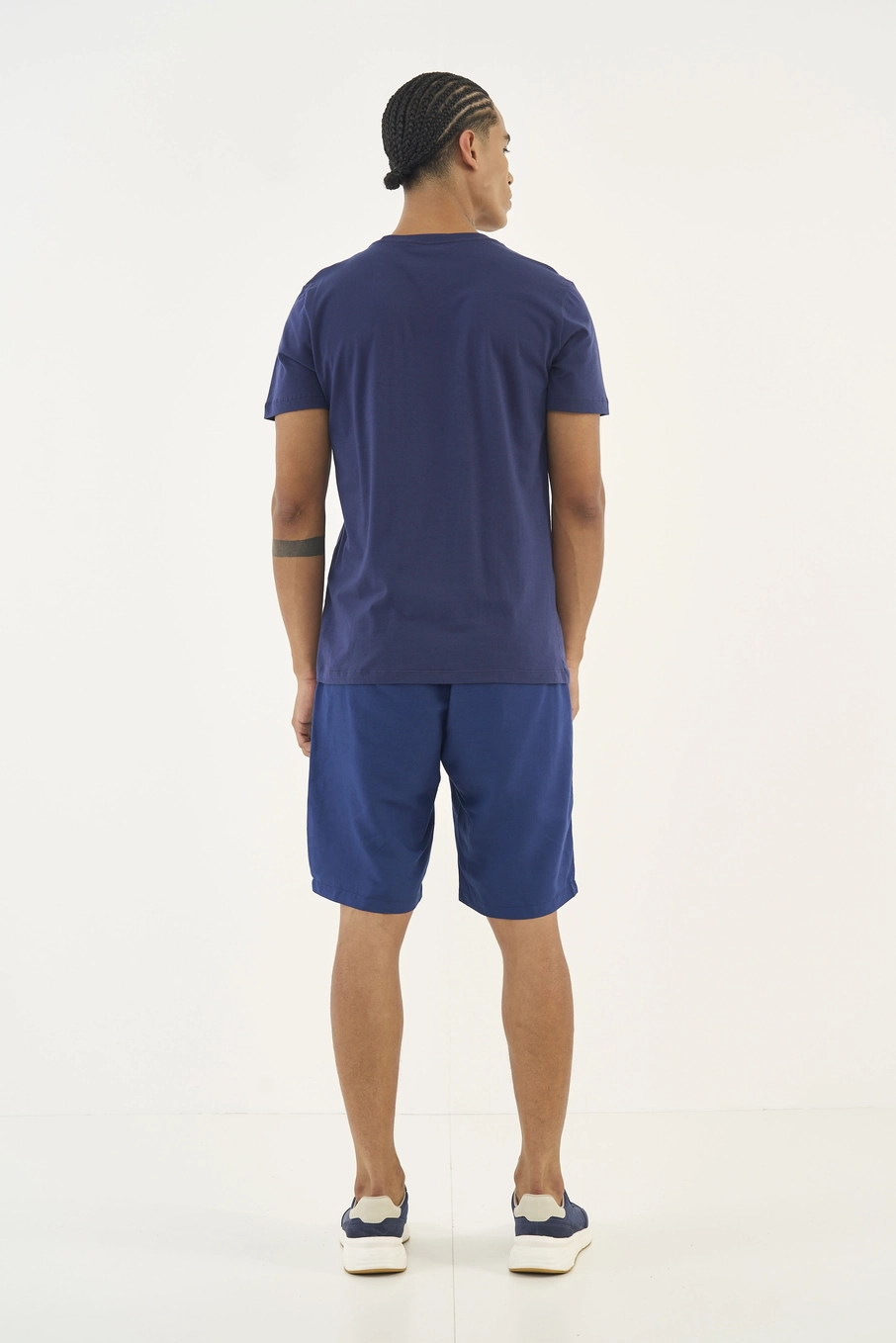 Bermuda Masculina Reta Com Linho Azul