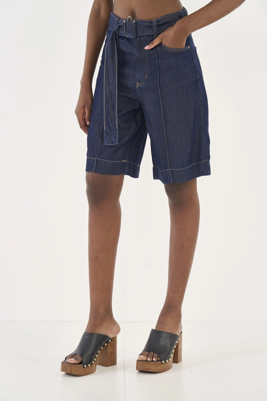 Bermuda Jeans Joana Com Cinto Índigo