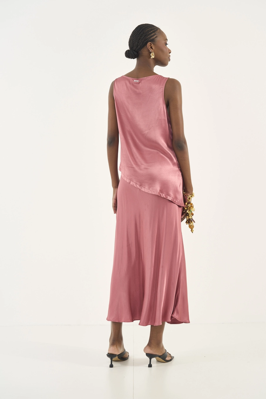 Saia Midi Acetinada Rosa