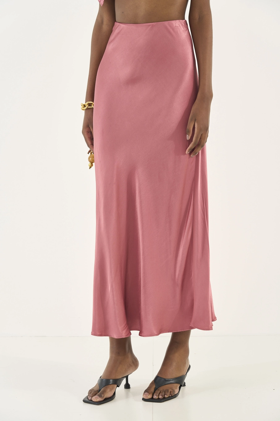 Saia Midi Acetinada Rosa
