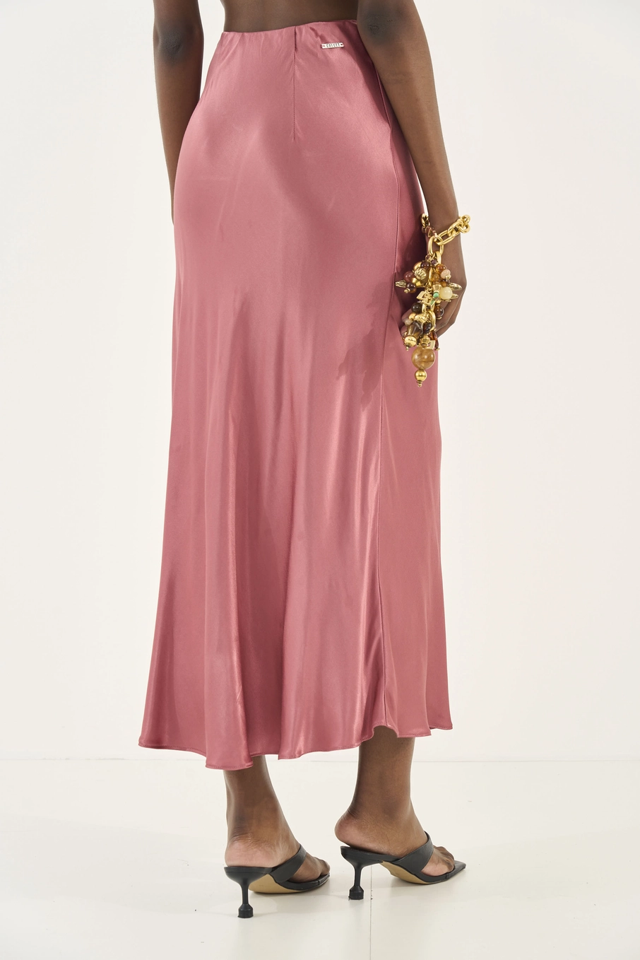 Saia Midi Acetinada Rosa
