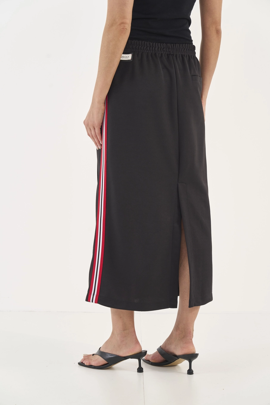 Saia Midi Comfort Com Listras Laterais Preto