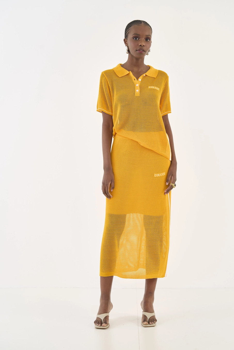 Saia Midi Em Tricô Amarelo