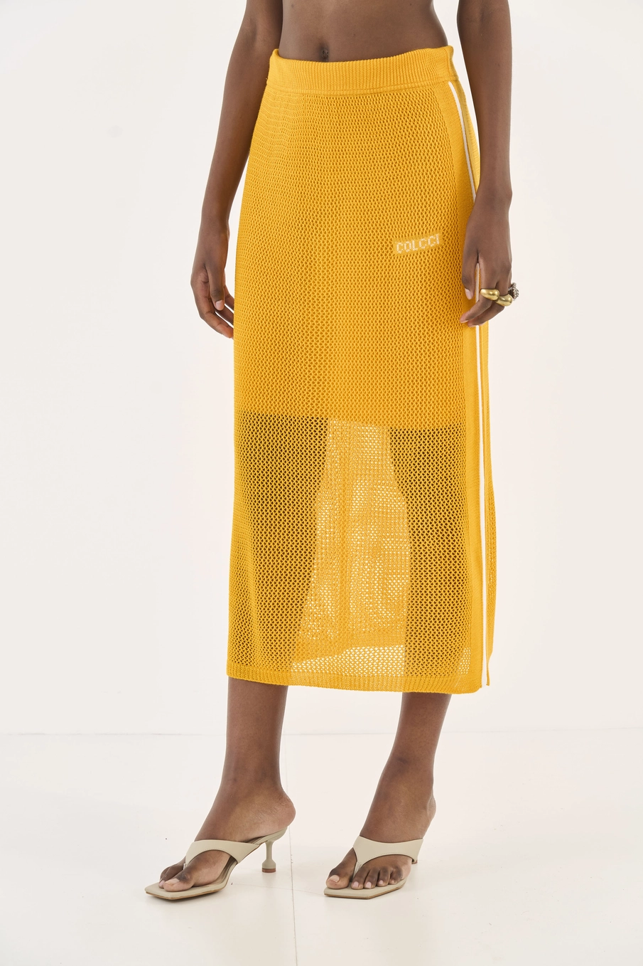 Saia Midi Em Tricô Amarelo