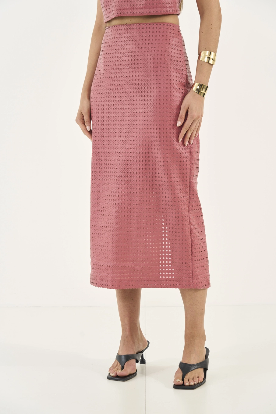 Saia Justa Midi Em Pu Rosa