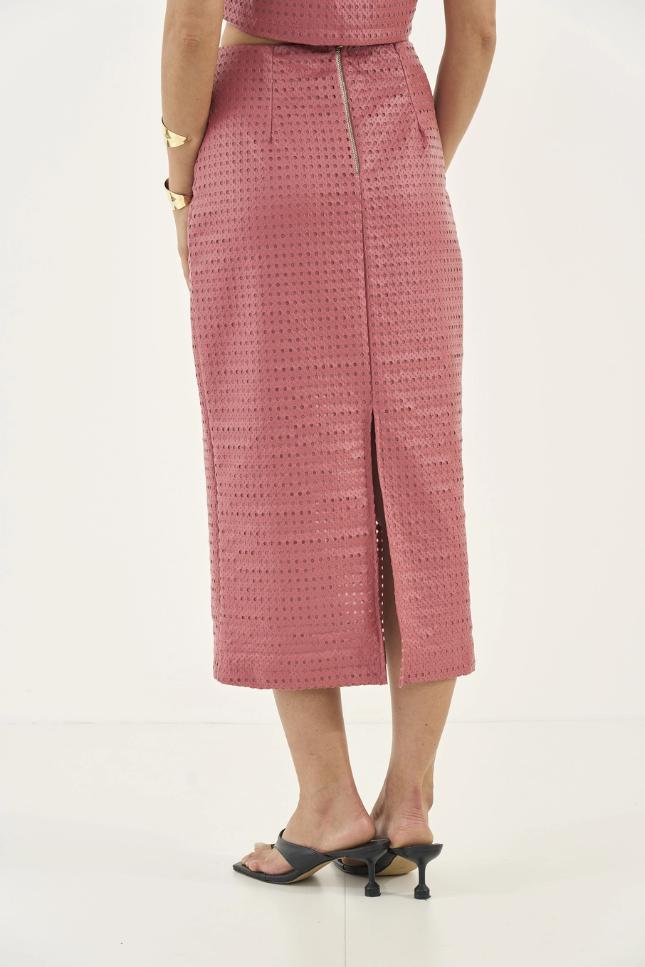 Saia Justa Midi Em Pu Rosa