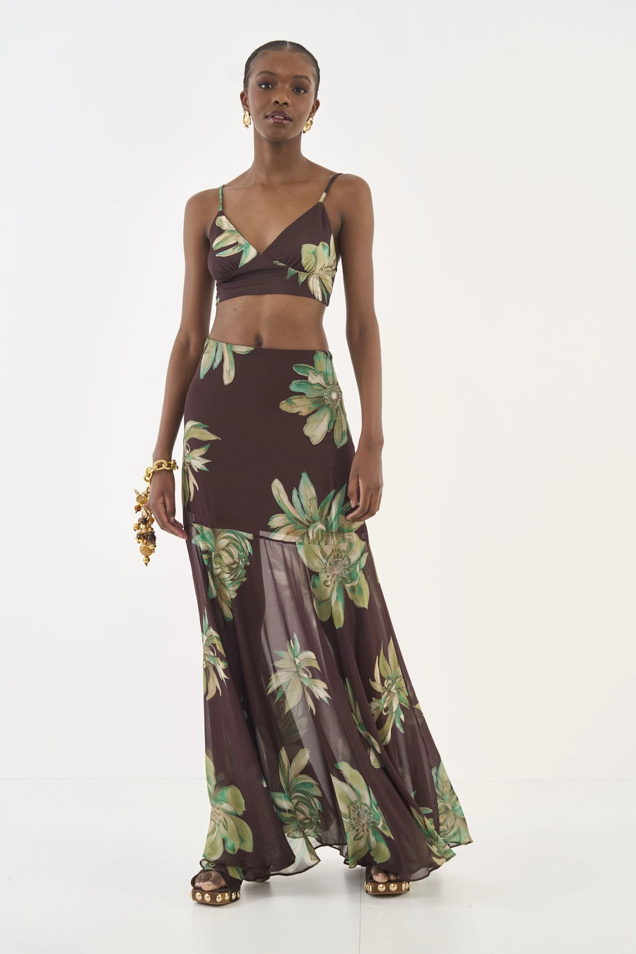Saia Longa Estampada Evasê Estampados