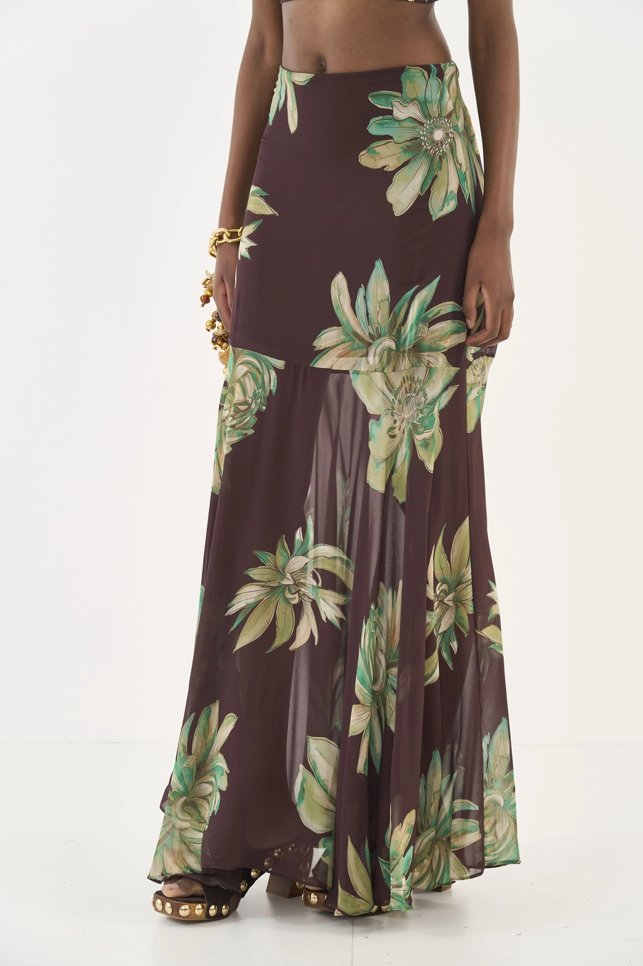 Saia Longa Estampada Evasê Estampados