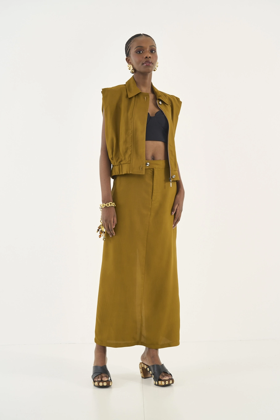 Saia Tecido Plano  Feminino Colcci Marrom
