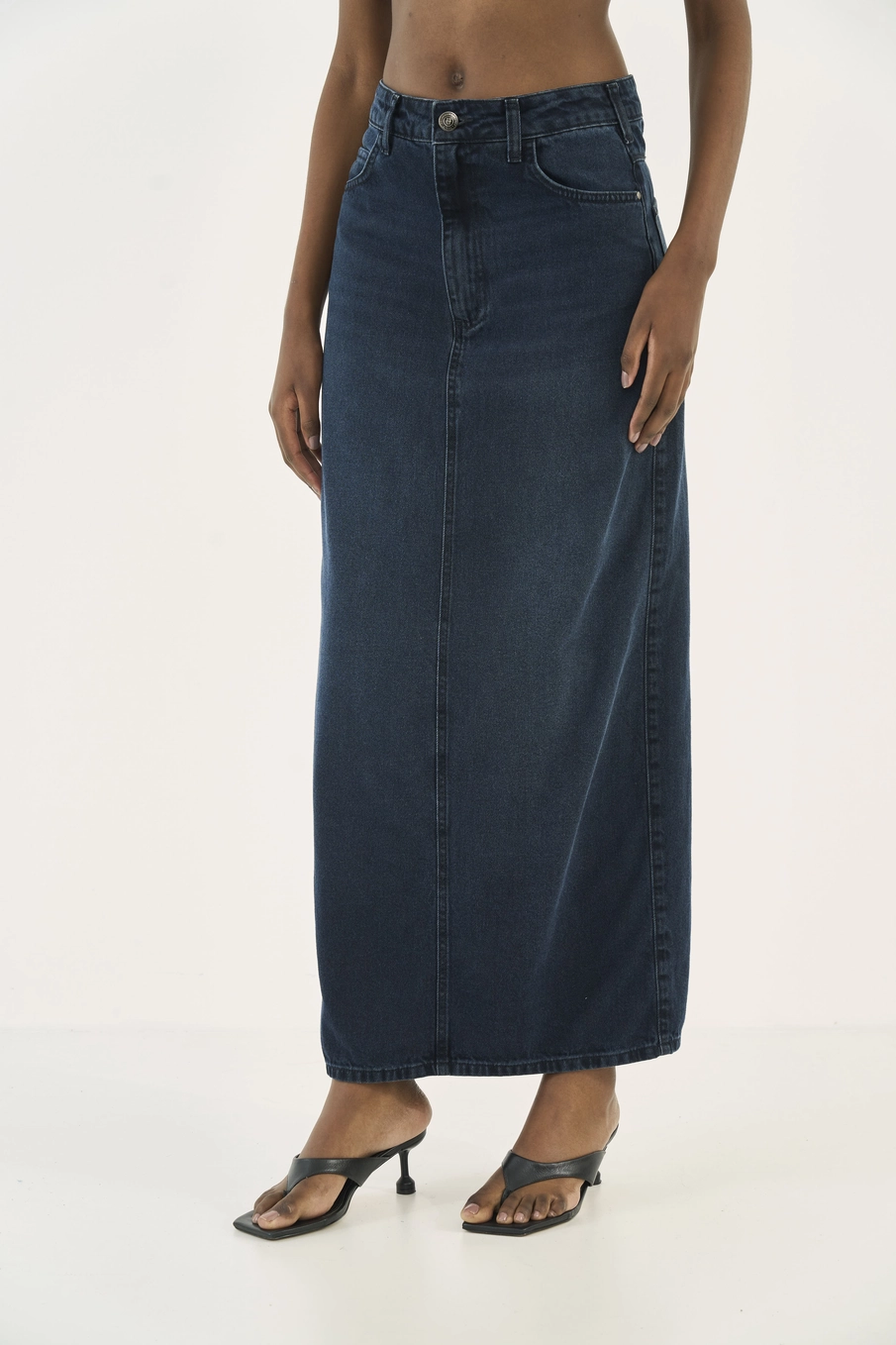 Saia Jeans Longa Com Fenda Nas Costas Índigo