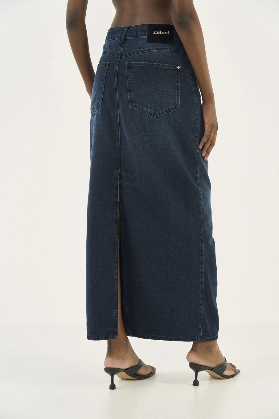 Saia Jeans Longa Com Fenda Nas Costas Índigo