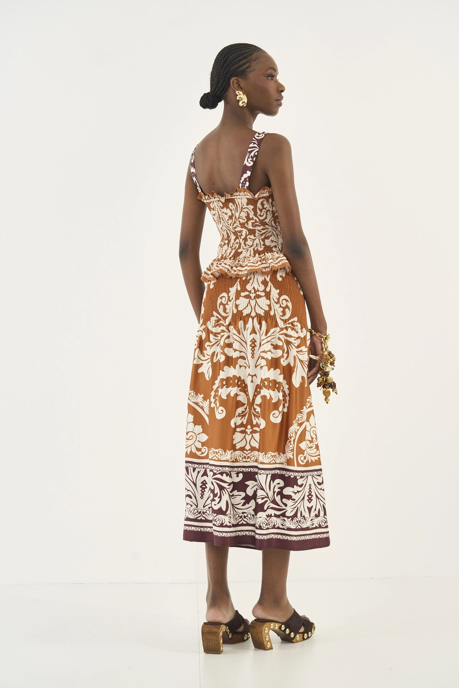 Saia Midi Estampada Com Lastex Estampados
