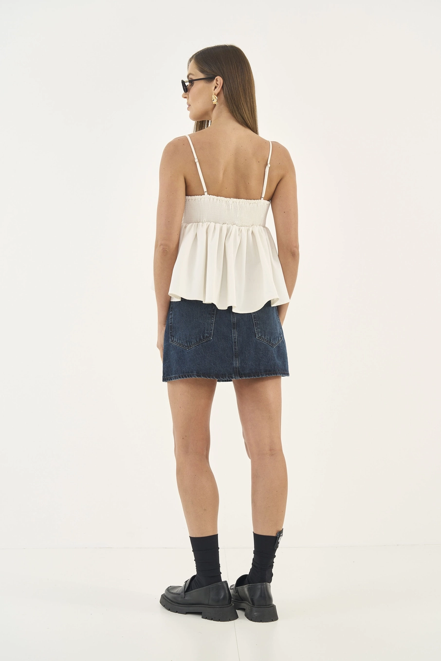Saia Jeans Com Aplicação Índigo