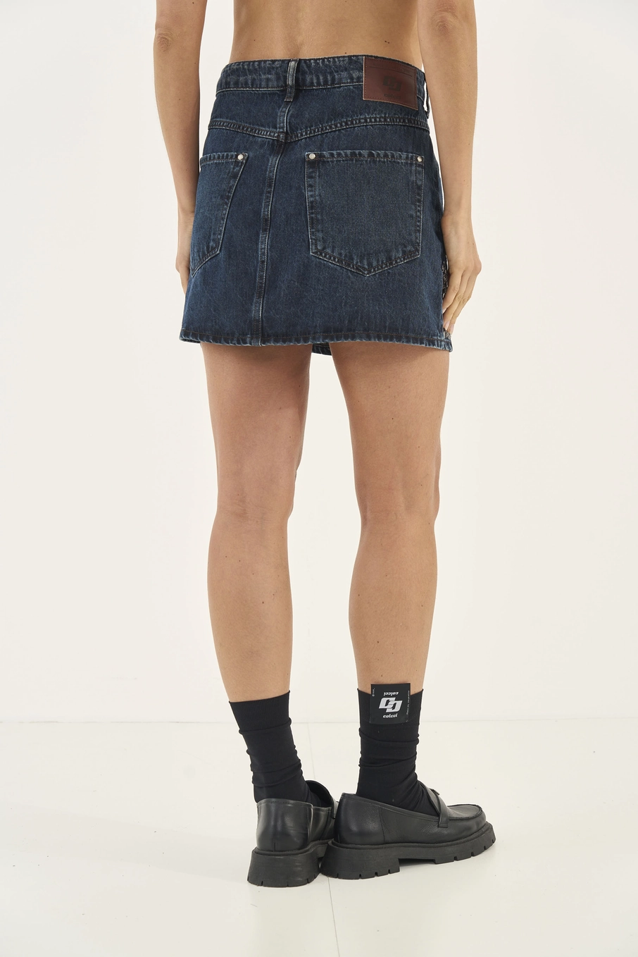 Saia Jeans Com Aplicação Índigo