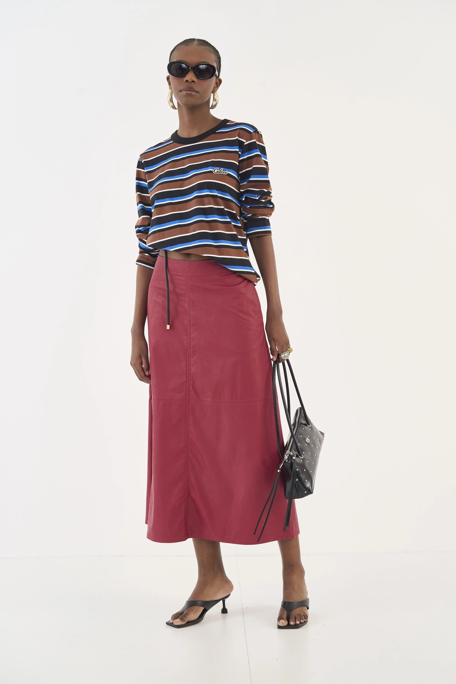 Saia Midi Em Pu Vermelho