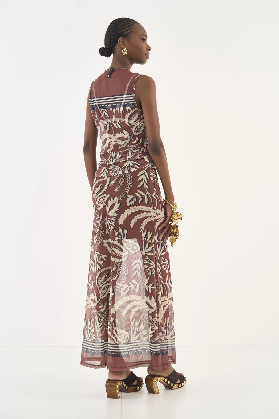 Saia Midi Estampada Em Tule Off Shell