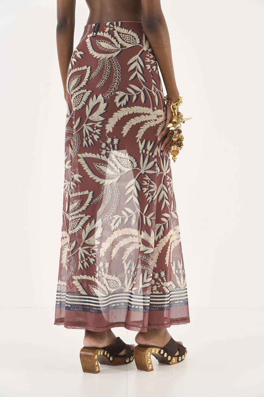 Saia Midi Estampada Em Tule Off Shell