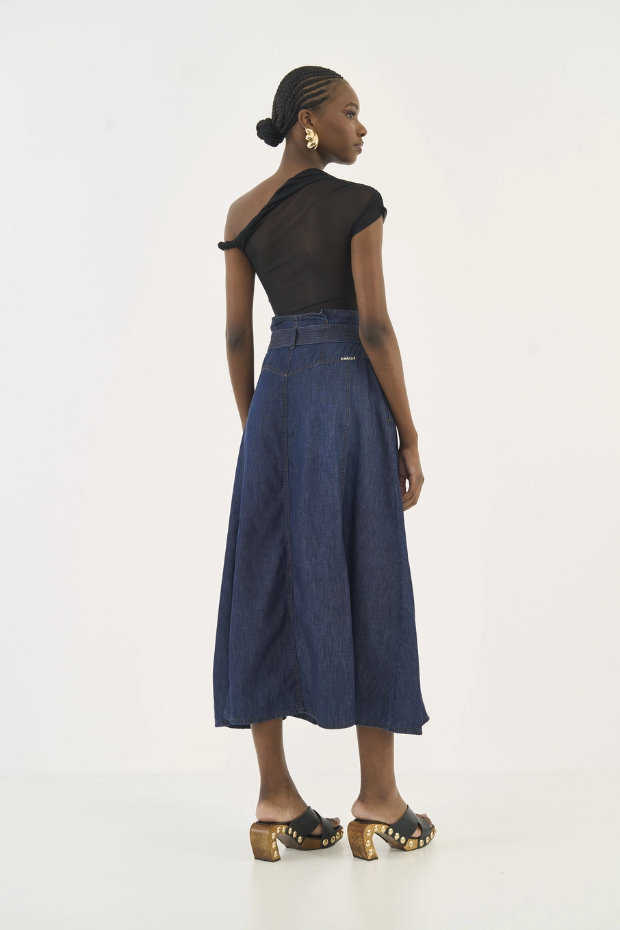 Saia Jeans Com Cinto Índigo