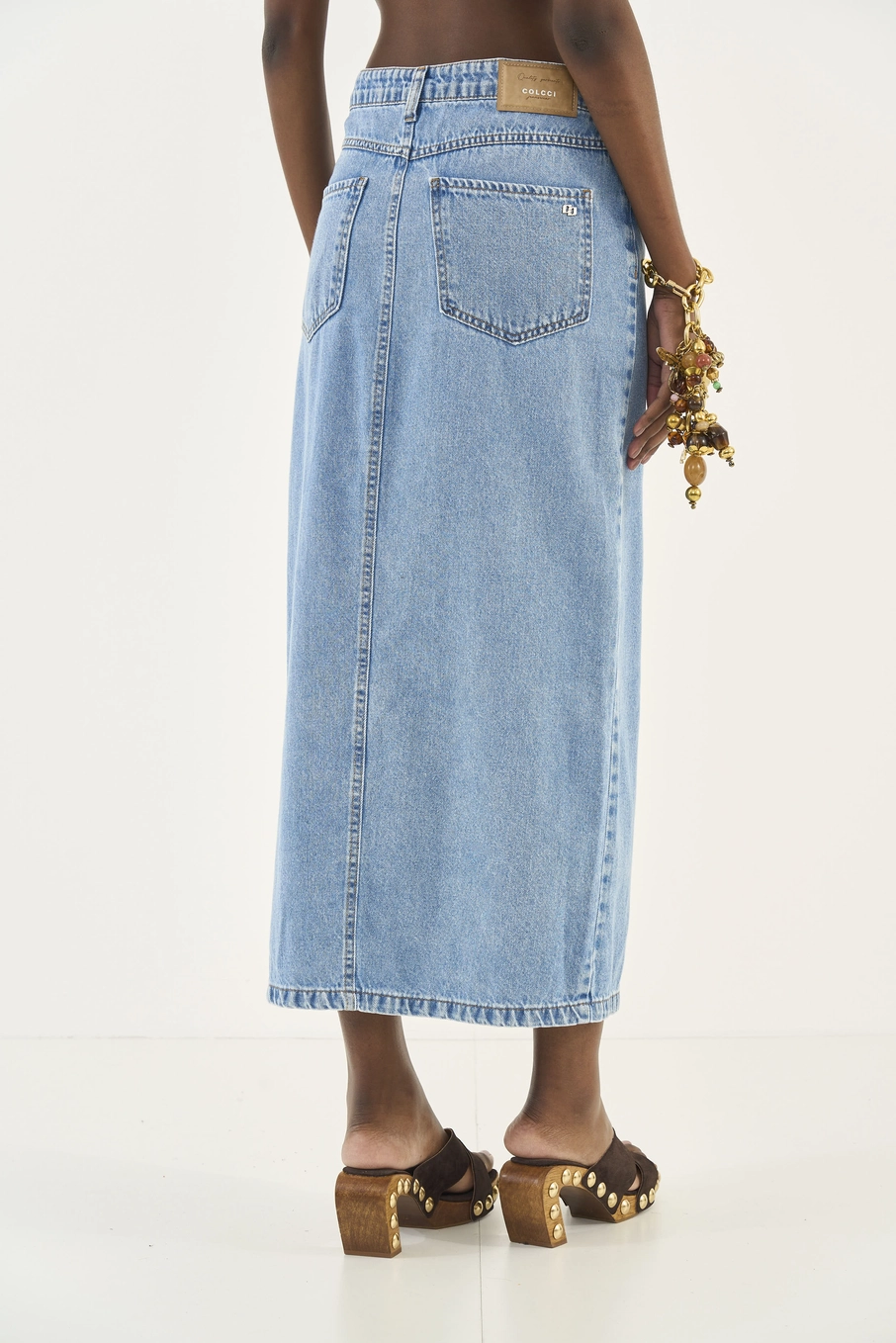 Saia Jeans Midi Com Fenda Frontal Índigo
