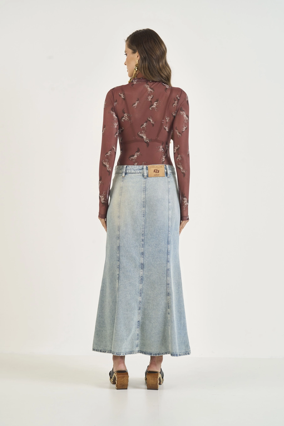 Saia Midi Jeans Com Fendas Frontais Índigo