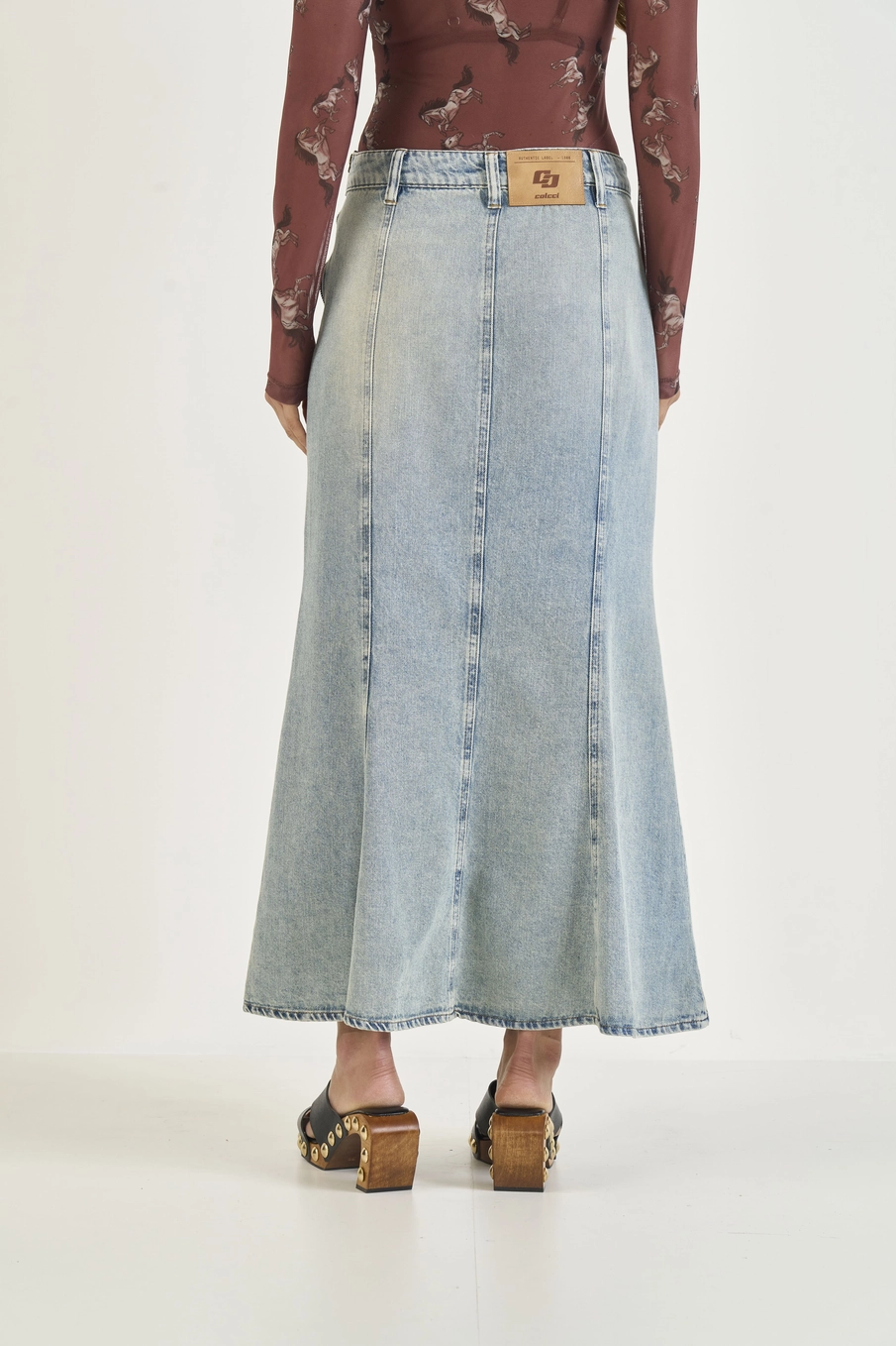 Saia Midi Jeans Com Fendas Frontais Índigo