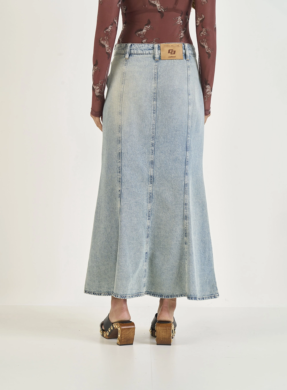 Saia Midi Jeans Com Fendas Frontais Índigo
