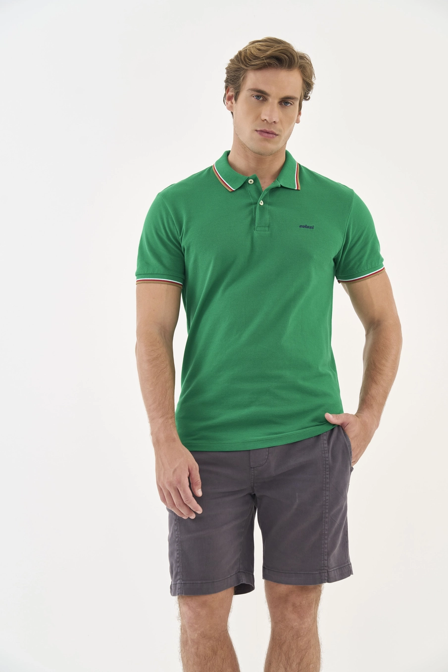 Polo Comfort 3 Listras Verde