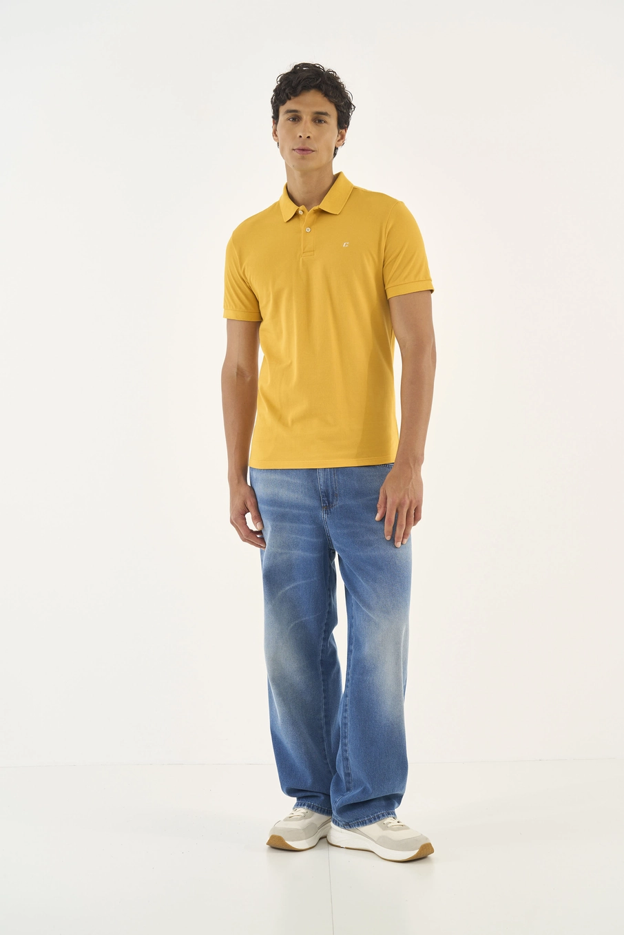 Polo Slim Manga Curta Amarelo