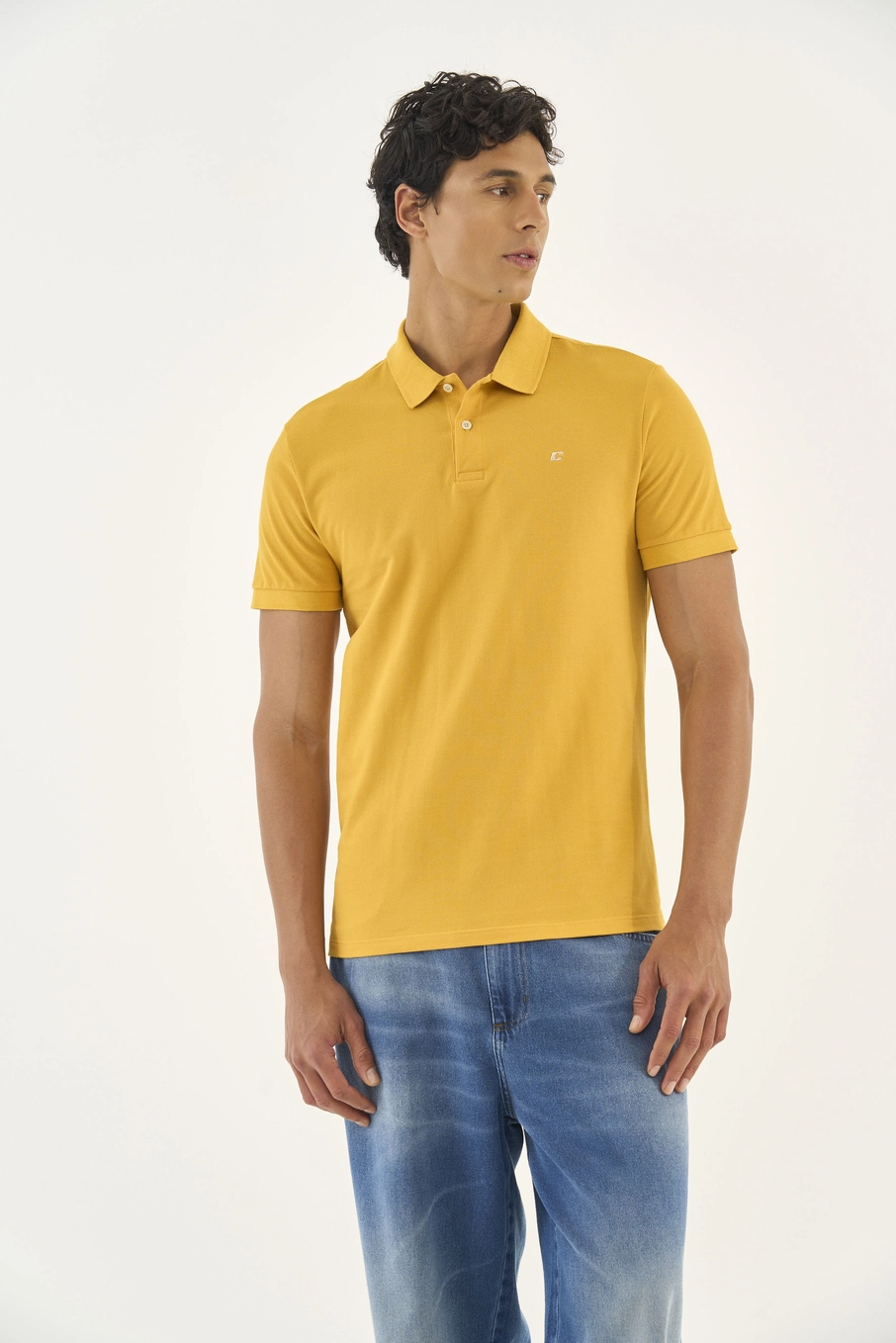 Polo Slim Manga Curta Amarelo